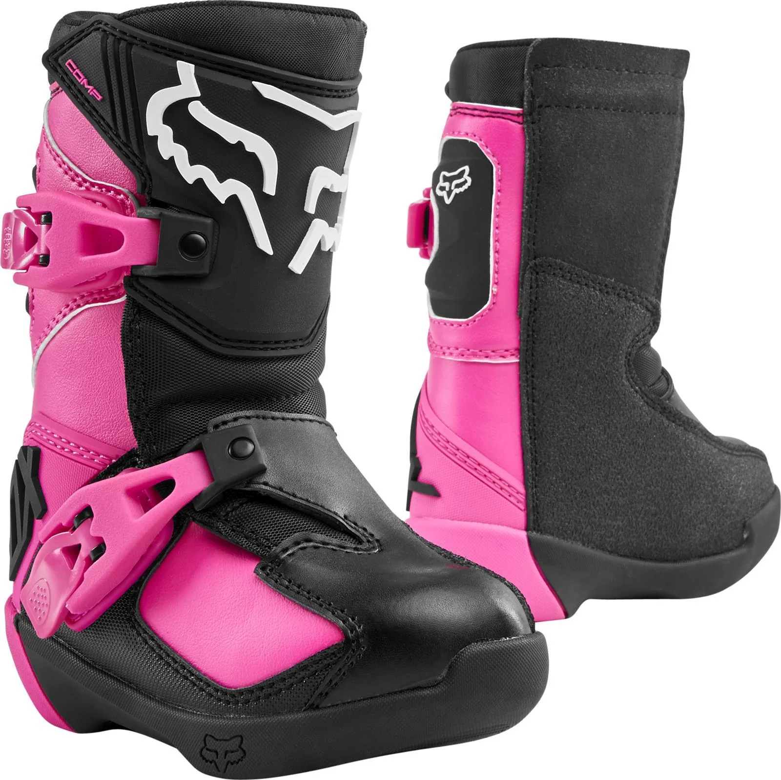 Botas Moto Infantil Comp K Negro/Rosado Fox
